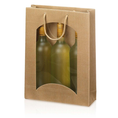 Geschenktragetasche fr 3 Weinflaschen, natur