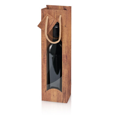 Papiertragetasche Timber fr Wein/Sekt 1er, mit Fenster