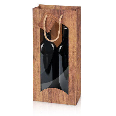 Papiertragetasche Timber fr Wein/Sekt 2er, mit Fenster