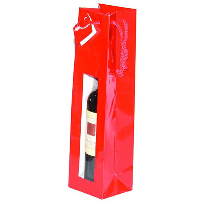 Lacktagetasche fr Flaschen - mit Fenster, 98x89x380mm, rot