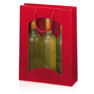 Geschenktragetasche fr 3 Weinflaschen, rot