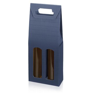 Tragekarton Basic blau für 2 Weinflaschen 180x90x380mm