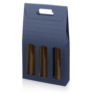 Tragekarton Basic blau für 3 Weinflaschen 265x90x380mm