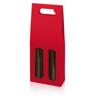 Tragekarton Basic rot für 2 Weinflaschen 180x90x380mm