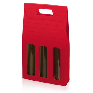 Tragekarton Basic rot für 3 Weinflaschen 265x90x380mm